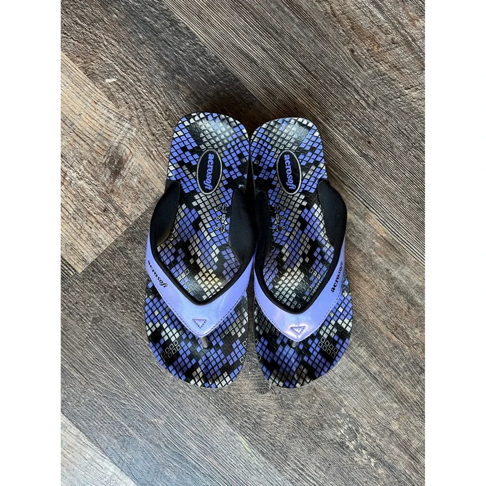 Aerosoft Flip Flops Comfort Thong Sandals Purple Snake Print Women's 7 - Picture 5 of 5